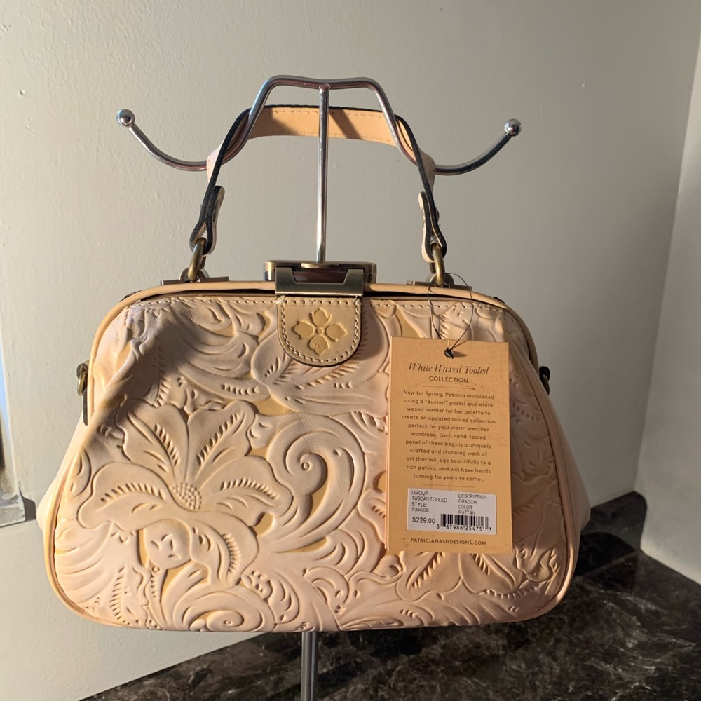 Patricia  Nash Tuscan Tooled Gracchi Satchel Crossbody Handbag:  Rattan: NWT